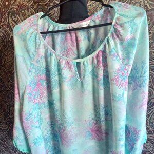 Northern Reflection XL Grenish Blue Colourful Flowered Designed Blouse